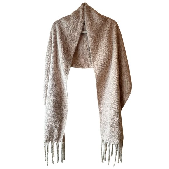Chunky Knit Beige Scarf With Fringe For Women soft cozy 80x18" READ - Picture 1 of 8